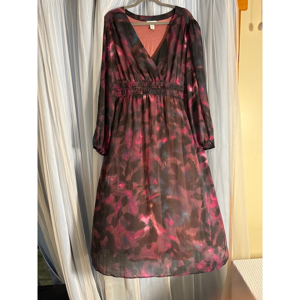Sofia Jeans Dress Women XXL Surplice Midi Pink Purple Abstract NWT